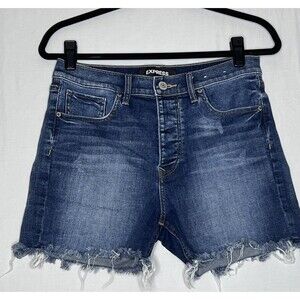 Express Cut Off High Rise Shorts Womens 6 Blue Denim Jean Button Up Fly